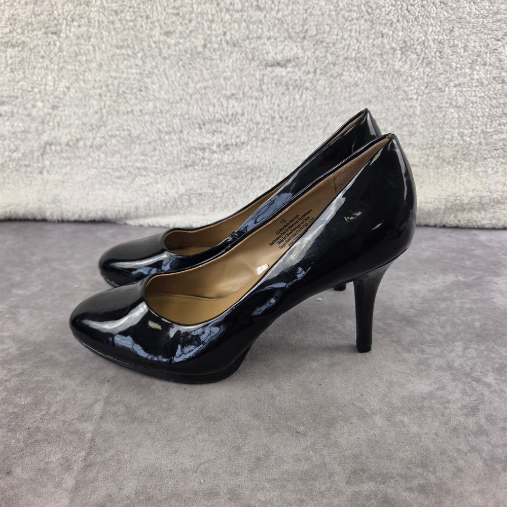 Black Patent Leather Pointed Toe Stiletto Pumps Heels Womens Size 7.5